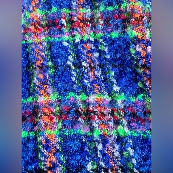 New Echo New York Fall Autumn Blue Plaid Fringe Hem Wrap Shawl Poncho - One Size - Picture 2 of 8